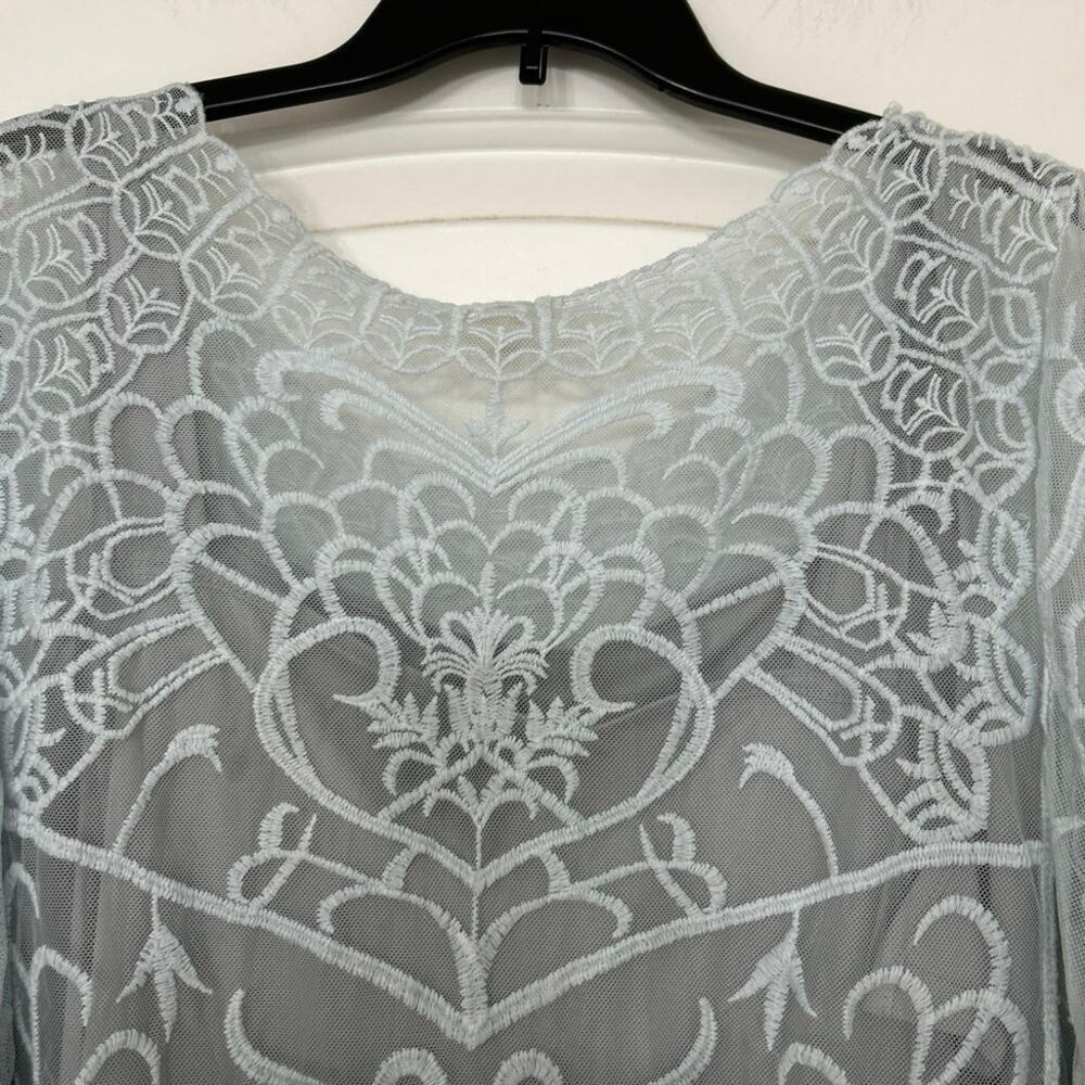 Adiva Blue Gray Ombre Mesh Embroidered Blouse 1X Whimsical Fairy - Picture 8 of 12